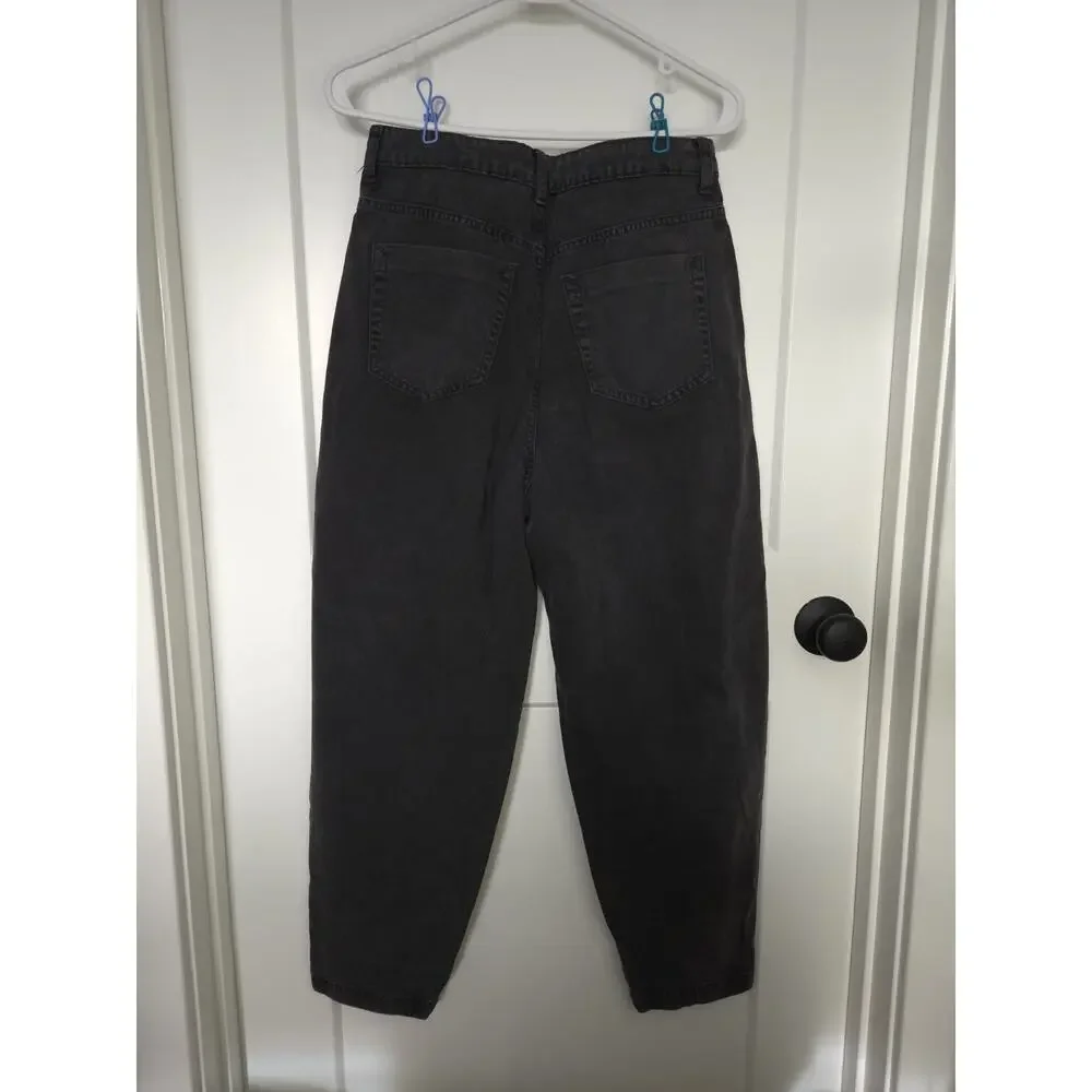 ZARA Black Acid Wash Tapered Mom Jeans Women’s 4 High Rise Barrel Leg
